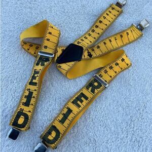 REID Suspenders Yellow Measuring Tape Stretch Clip Vintage